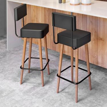 Imagem de Kit 02 Banquetas Alta Para Cozinha área Gourmet Barcelona Com Encosto Couríssimo Preto - Desk Design