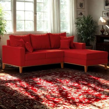 Imagem de Sofá 3 Lugares Beny Com Chaise Direito Suede Vermelho