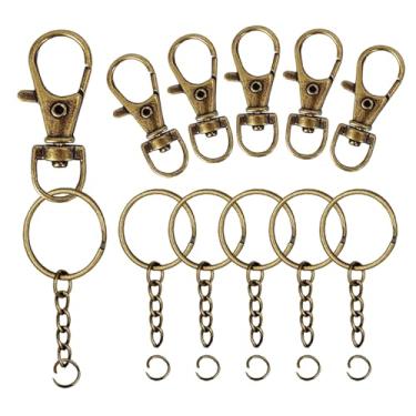 Imagem de 100 peças de gancho giratório e chaveiros com corrente e anéis de salto para chaveiro, acessórios de artesanato de joias DIY (50 ganchos de pressão de cordão + 50 chaveiros com correntes) (Bronze)
