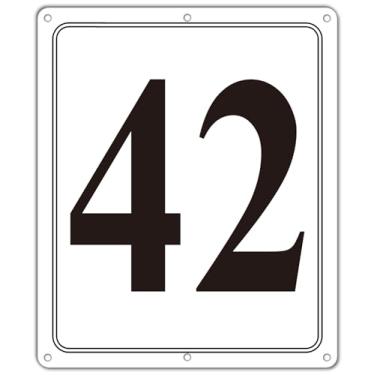 Imagem de i-CowFun Placa numerada de metal premium ao ar livre, refletiva 30,5 cm x 25,4 cm grandes placas numéricas de alumínio 42 para estacionamento, quadra de tênis, campo, armazém, corredor, edifício, doca