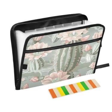 Imagem de Wassud Pasta organizadora de arquivos sanfonada de flor de cacto com letras A4, pasta organizadora de documentos, pasta de arquivos expansível, 13 bolsos