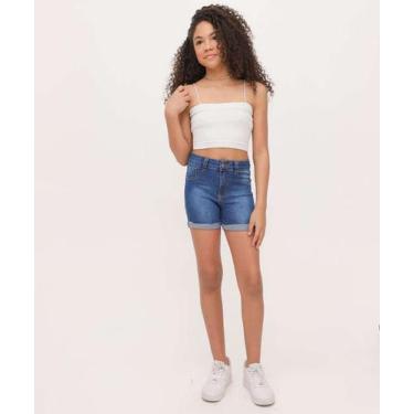 Imagem de Short Juvenil Jeans Cintura Alta Barra Dobrada Tam 10 -75150 - ECXO JE