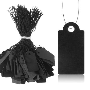Imagem de 200 etiquetas de preço pretas, etiquetas de presente com cordão elástico, 1 x 1,27 cm, etiqueta de preço de joias, etiqueta de presente, etiquetas de papel preto para pendurar para presentes de Natal