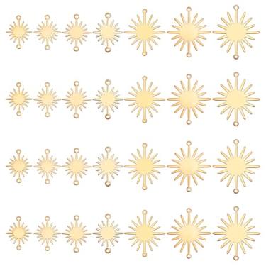 Imagem de WADORN 70 peças, 7 estilos, pingentes de sol, pingentes de sol vintage de latão para fabricação de joias, pingentes dourados em forma de sol, elos de 13 a 27 mm para pulseira DIY, colar, brinco