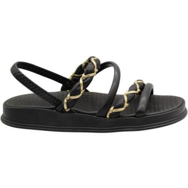 Imagem de Sandália Papete Moleca Elas Napa Tiras Conforto Feminina, 38, Preto