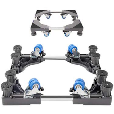 Imagem de Suporte universal de geladeira com 4 rodas duplas, base móvel para máquina de lavar com pés fortes, base ajustável multifuncional, para secadora, geladeira. (8 pernas cinza 45 a 70 cm)