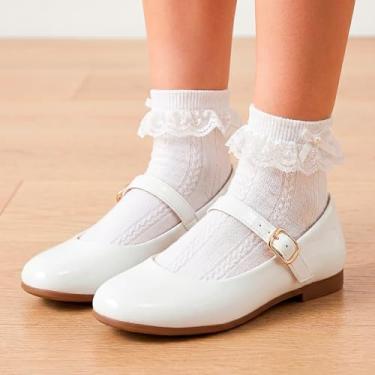 Imagem de Kit Sapatilha Feminina Infanto Juvenil com Meia Curta Branca Social, Sapato Mary Jane com Fivela (Branco, BR, Criança de 1 a 3 anos, Numérico, 22)