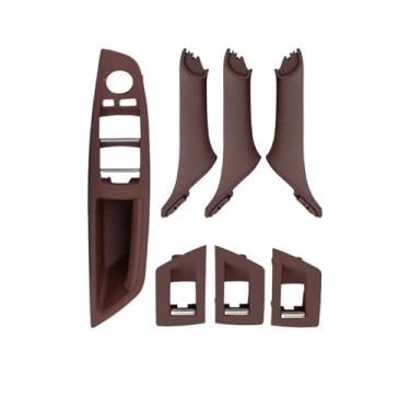 Imagem de Compatível com BMW Série 5 F10 F11 F18 520i 523i 525i 528i 535i 7 PCS Novo painel de interruptor de janela de apoio de braço de porta interior Conjunto de maçaneta de tração(Red Wine)