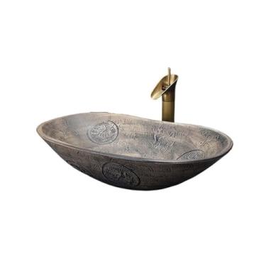 Imagem de Vessel Vanity Sink Creative Home Decoration Pia de banheiro de cerâmica de alta temperatura acima do balcão com conjunto de ralo de torneira bancada moderna