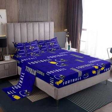 Imagem de jejeloiu Jogo de lençol solteiro de futebol americano Baltimore, decoração de cidade, futebol americano, 40 cm, roxo, amarelo, macio, para decoração de quarto de esportes