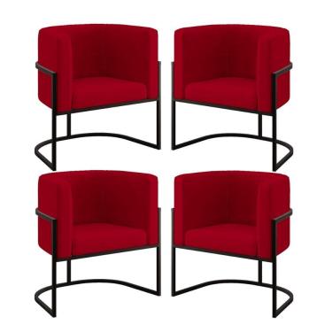 Imagem de Kit 04 Poltronas Lua Sala Decorativa Base De Ferro Black Vermelho