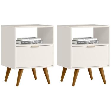 Imagem de Kit 2 Mesas De Cabeceira Com 1 Gaveta 14050 Off White Crista