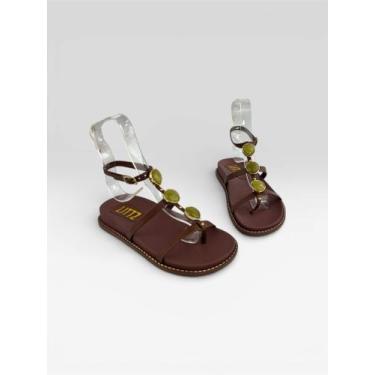 Imagem de Sandália Rasteira Feminina Com Pedrarias E Fivela P898194 Carvalho/Col