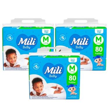 Imagem de Kit C3 Fralda Baby Giga M 80 unidades Mili