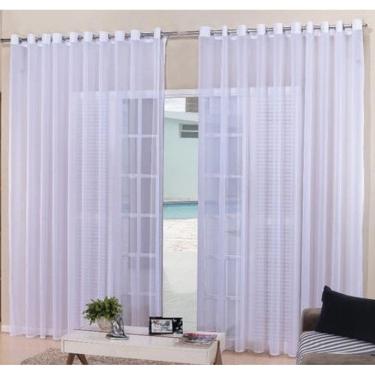 Imagem de Cortina Voil Branco Sala Ou Quarto 3,00x2,80 Ilhós Cromado
