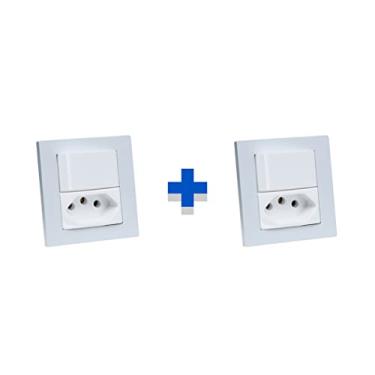 Imagem de Kit Espelho Duplo Reto 2 Interruptores 2 Tomadas 10A Branco