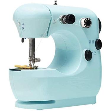 Imagem de Mini máquina de costura elétrica portátil máquina de costura doméstica para guinners de braço livre máquina de remendo de artesanato máquina de costura manual para alfaiates iniciantes rosa-azul atualizado