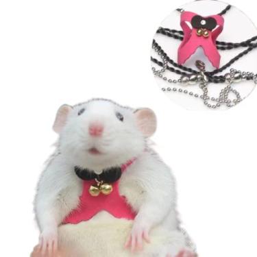 Imagem de Barn Eleven Corda de tração de esquilo, corda antimordida, colete ajustável, arnês de caminhada para animais pequenos com coleira de chumbo para hamster, gerbil, rato, furão, chinchila (rosa)