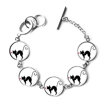 Imagem de DIYthinker Bracelete de gato em forma de coração de animal com pingente de corrente