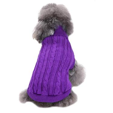 Imagem de CHBORCHICEN Suéteres para cães pequenos de malha para cães de estimação gatos quentes roupas de inverno suéter de filhote de gatinho (pequeno, roxo)