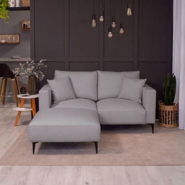 Imagem de Sofá 2 Lugares com Molas Ensacadas 170 cm e Puff Unne Linho Cinza