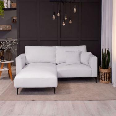 Imagem de Sofá 3 Lugares com Molas Ensacadas 200 cm e Puff Unne Bouclé Off White