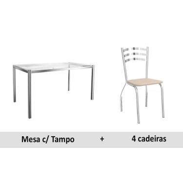 Imagem de Conjunto: Mesa Sala Jantar Reno c/ Tampo de Vidro 150cm + 4 Cadeiras Portugal Cromado/Courano Nude - Kappesberg