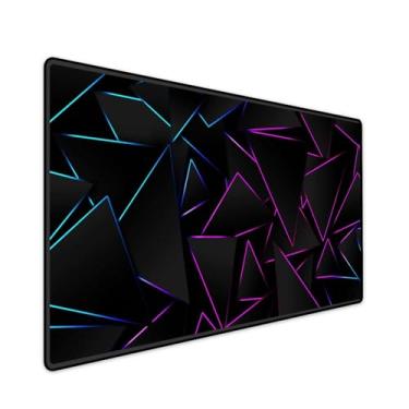 Imagem de Mouse Pad Gamer Grande Speed Anti Derrapante Profissional Desk Pad Large Wide 90x40 - Triangulos em Neon Roxo