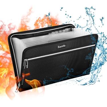 Imagem de Pasta organizadora de arquivos sanfonada segura à prova de fogo, pasta de arquivamento expansível à prova d'água com 14 bolsos, tamanho carta A4, suporte organizador de documentos e etiquetas