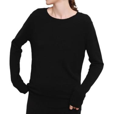 Imagem de G Guzemor Suéter feminino de caxemira de malha cor sólida básico gola redonda manga longa suéter gola rolê, Preto, M