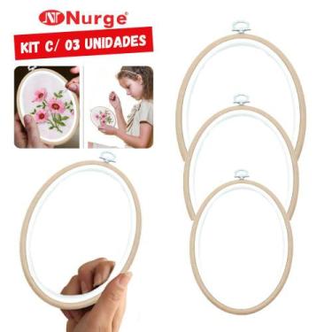 Imagem de Kit Bastidor Oval 10,5cm 15cm e 19cm Bege Com Tarracha C/3 - NURGE