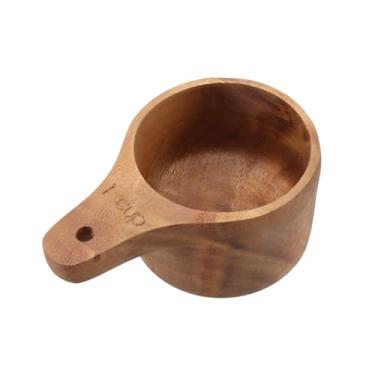 Imagem de Faotup 1 peça, 1 xícara, copo de medição de madeira, ferramenta de medição de cozinha com alça, copo de medição de madeira natural para cozinhar e assar, acessórios de cozinha de madeira