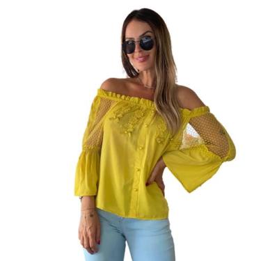 Imagem de Blusa Ciganinha Ombro a Ombro Com Renda Tule Elastico na Manga Detalha