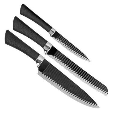 Imagem de Jogo de Facas Afiadas Profissional 3 peças Aço Inox Cozinha - Unyhome