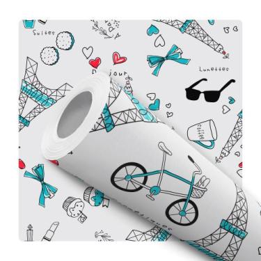 Imagem de Papel de Parede Vinílico Paris Torre Eiffel Azul Quarto Teen 12m - Sig