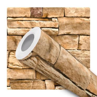 Imagem de Papel De Parede Adesivo Lavável Pedras Tijolo Bege Efeito 3D 10m - Sig
