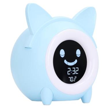 Imagem de Despertador para crianças, Desenho de gato fofo máquina para despertar, Recarregável por USB, Mini relógio digital para treinamento do sono com proteção para os olhos e luz