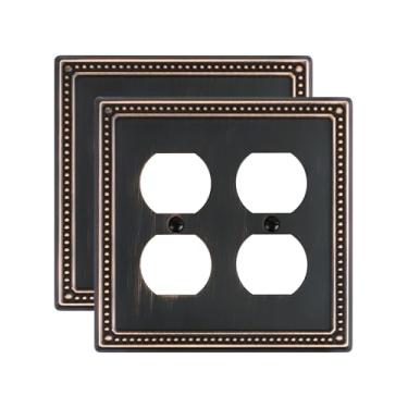 Imagem de TREEWELL Pacote com 2 capas de saída dupla dupla, placas de interruptor de metal bronze envelhecido e tampas de tomada, placas decorativas de parede de pérolas para tomadas elétricas, capa de