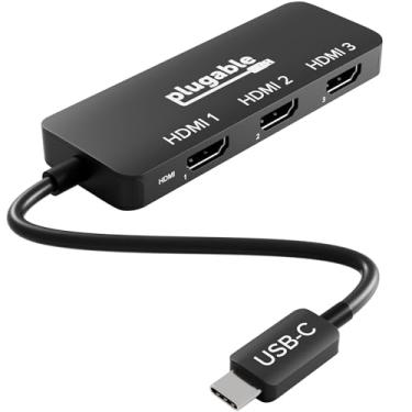 Imagem de Plugable Adaptador multimonitor USB C para HDMI | Monitores triplos 4K60 | Hub MST sem driver para Windows, Chrome OS, USB-C, Thunderbolt, laptops USB4 | Multi portas HDMI, compatível com HDR e HDCP