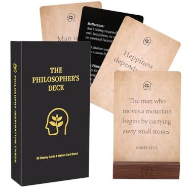 Imagem de The Philosopher's Deck, 52 cartas de citação de filosofia estóica com suporte de exibição, plano de ação para crescimento pessoal, ótimos presentes para homens e mulheres, reflexões de estoicismo