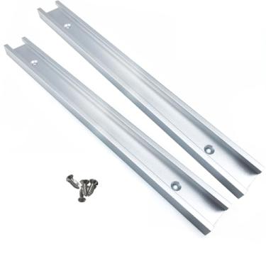 Imagem de Pacote com 2 trilhos em T universais de 300 mm com ranhuras 3/4 de perfil de corte duplo de alumínio com furos e parafusos de montagem pré-perfurados, trilho tipo T 30 para marcenaria e grampos, mesa