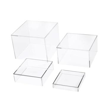 Imagem de Generic 4x Cubo de exibição de cubo de acrílico Riser Riser de de 5 lados Stand Stand Stand Riser Food Riser Buffet Riser, para catering de sobremesa