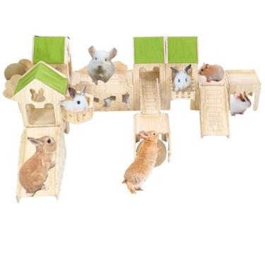 Imagem de Esconderijo de porquinho-da-índia de madeira, brinquedos de escalada, labirinto de hamster, acessórios de animais pequenos para coelho, chinchila, rato, camundongo, gerbil (combinações 13)