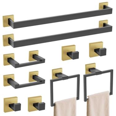 Imagem de TURS Conjunto de 10 peças de acessórios de ferragens de banheiro preto e dourado conjun...