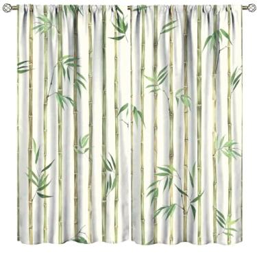 Imagem de Cortinas com estampa de bambu, imagem de árvore de bambu, estilo tradicional de caligrafia chinesa, tema cultural, cortinas blackout com bolso para varão, para quarto, sala de estar, cozinha