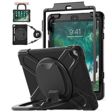 Imagem de BATYUE Capa para iPad 6ª geração 9,7 polegadas 2018, iPad 5ª geração 2017, iPad Air 2/iPad Pro de 9,7 polegadas, capa protetora à prova de choque com suporte para lápis, suporte giratório e alça de