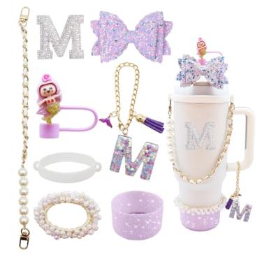 Imagem de Conjunto de acessórios de copo de 8 peças para copo Stanley de 30 e 1,5 l com alça, incluindo topo de palha, bota, alça de alça de garrafa de água, decoração de arco de palha, pulseiras, pingente de