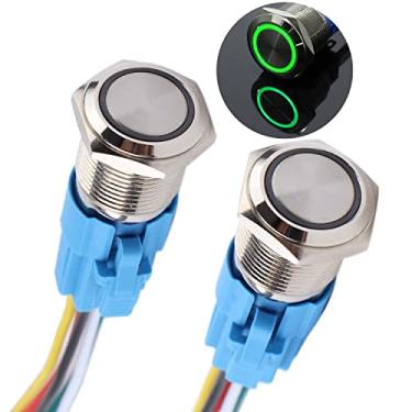 Imagem de DMWD Interruptor De Botão Momentâneo 16 Mm, 2 Peças, 12 V-24 V, Anel Led, 1 No, Nc, Reinicialização Automática, Liga/Desliga, Redondo, Metal, À Prova D'Água, Furo Montagem 5/8'' Com Soquete Fio (Ip6