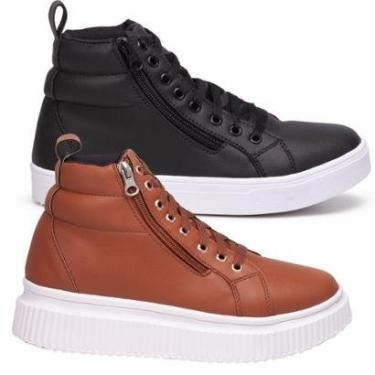 Imagem de Kit 2 Tênis Cano Longo: Um Preto E Um Caramelo Plataforma. Esltico Skate, Balada.-Feminino