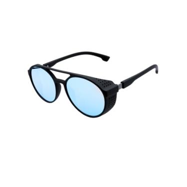 Imagem de Óculos de Sol Redondo Steampunk Retrô Vintage Premium Proteção UV400 em Acetato Italiano Estilo Clássico Moderno Unissex Masculino Feminino - Modelo Floripa - Cacife Brand (Azul Espelhado)